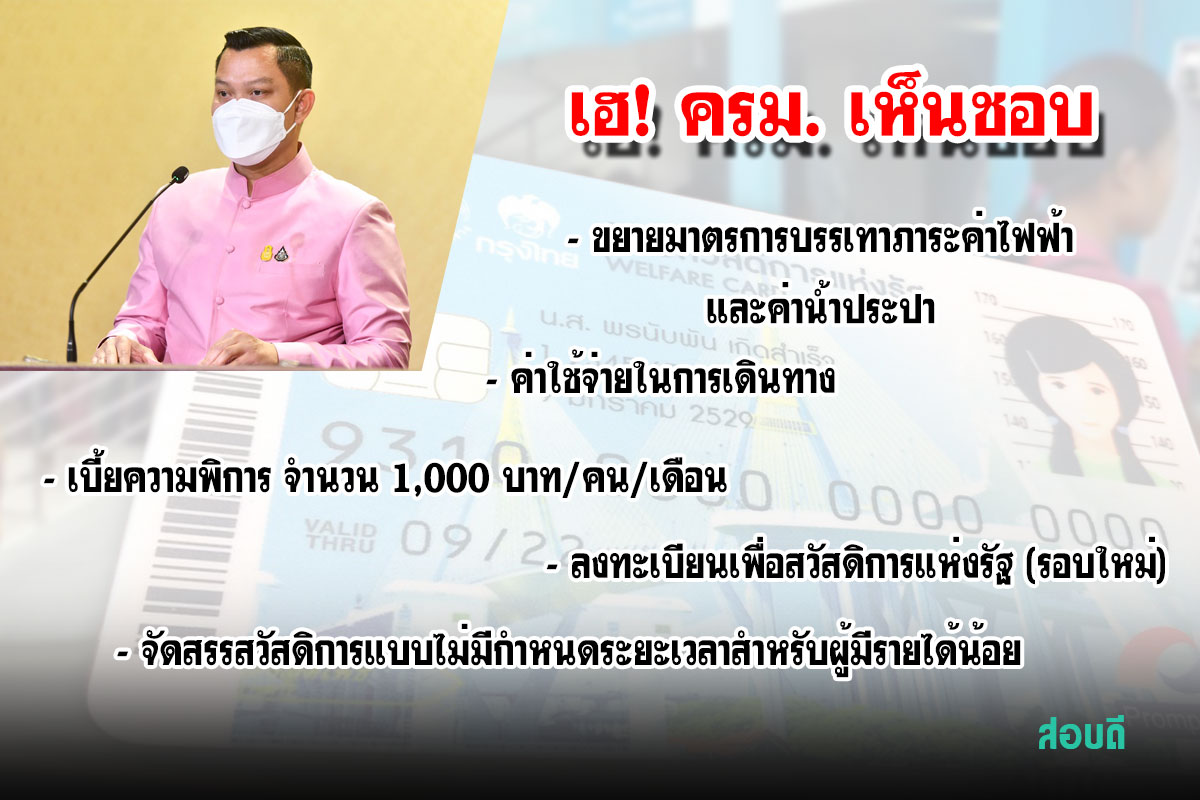 ครม. เคาะงบกลาง 27,005.66 ล้านบาท ขยายเวลาลดค่าน้ำ/ค่าไฟ อุดหนุนค่าซื้อสินค้าอุปโภค/บริโภค และค่าเดินทาง คงเบี้ยผู้พิการ 1,000 บาท