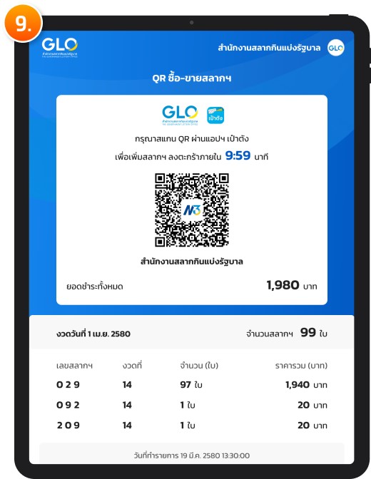 ระบบแสดง QR ซื้อ-ขายสลากฯ และ รายการสลากฯ ที่เลือกซื้อ สลากเลขสามเหลัก