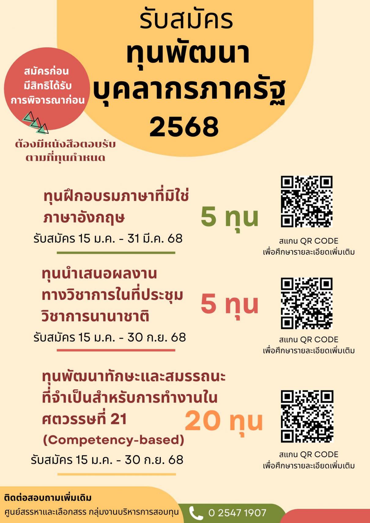 ทุนพัฒนาบุคลากรภาครัฐ 2568